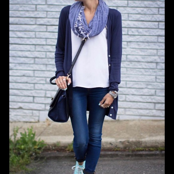 MERCER & MADISON LAMBSWOOL BLUE LONGLINE BUTTON DOWN CARDIGAN SWEATER - Picture 5 of 16